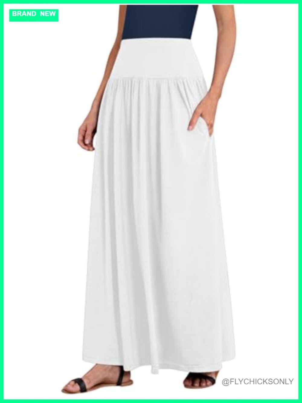 Maxi Skirt with Pockets Elastic Waist Casual Long Skirt Made in USA